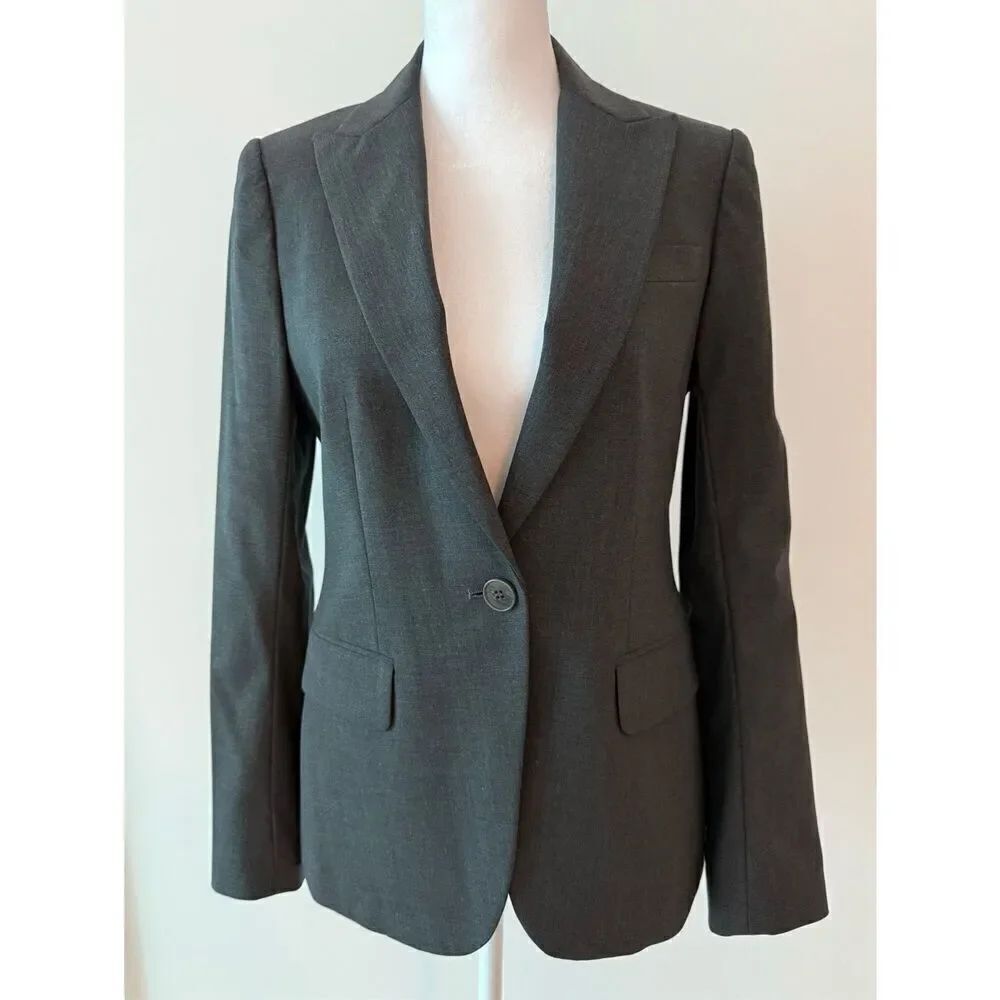 NWOT Theory Charcoal Gray Wool Stretch Slim Fit Modern Double Vent Blazer Sz 2